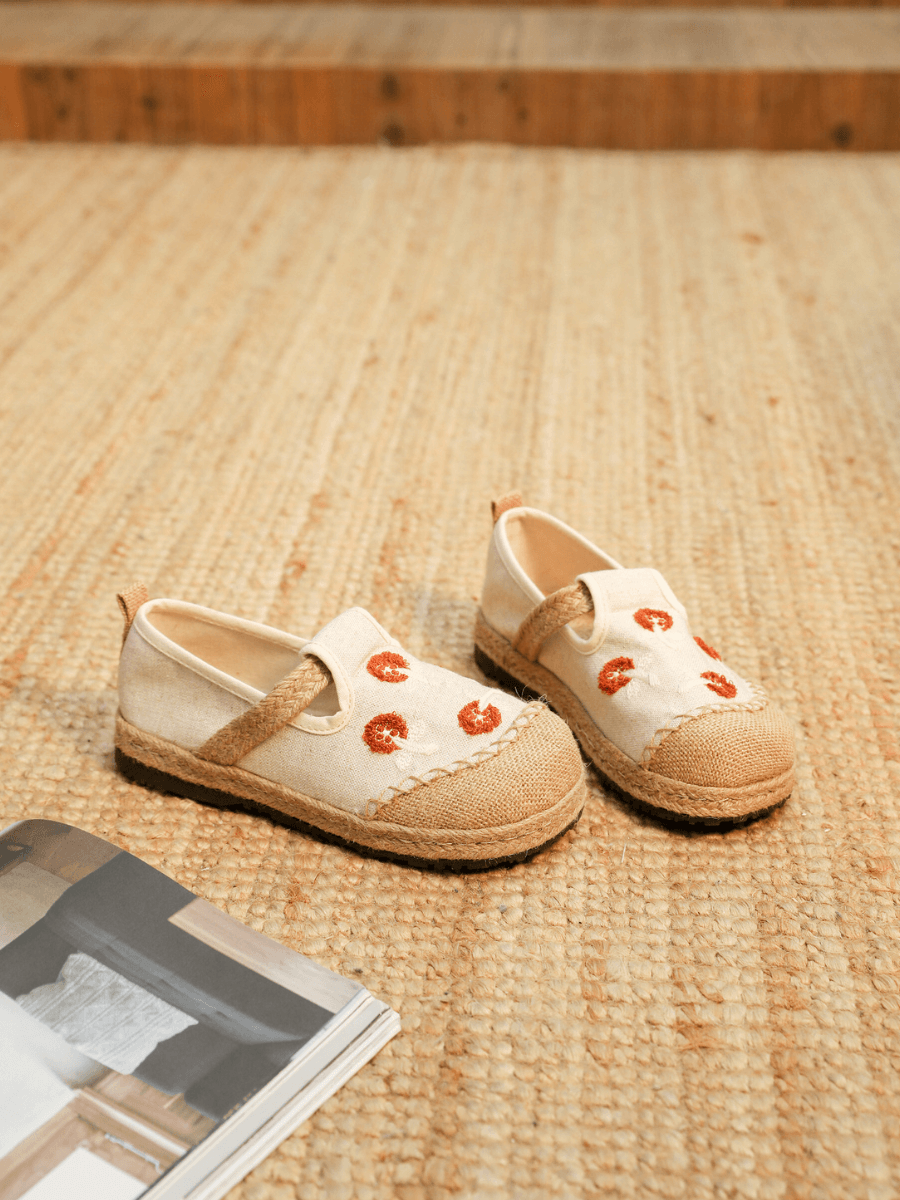 CACTUS ROSE | BLOSSOM EMBROIDERED LINEN ESPADRILLE LOAFER - BEIGE