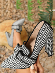 Bowknot Houndstooth Pointed-Toe Split-Joint Pumps