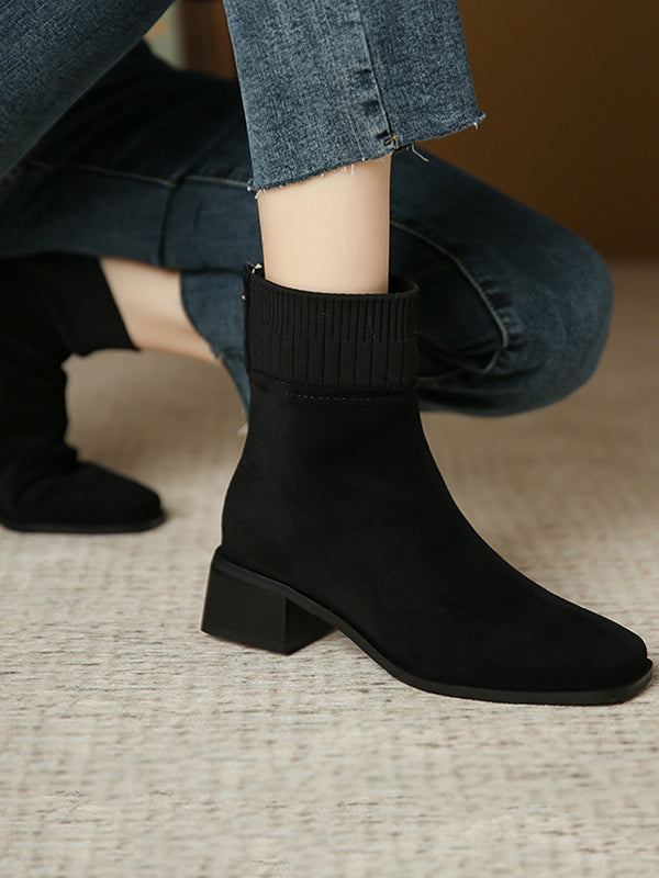 Split-Joint Square-Toe Zipper Boots