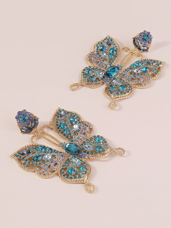 Butterfly Shape Rhine Stones Drop Earrings