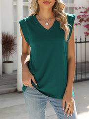 Cap Sleeve Solid Color V-neck T-Shirts Tops