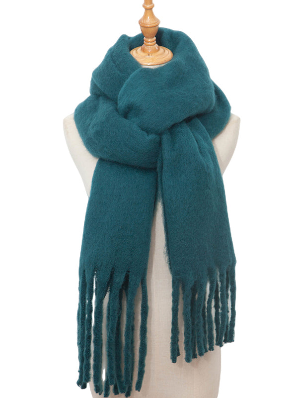 Keep Warm Solid Color Tasseled Velvet Shawl&Scarf