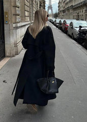 Women's Classic Black Lapel Trench Coat