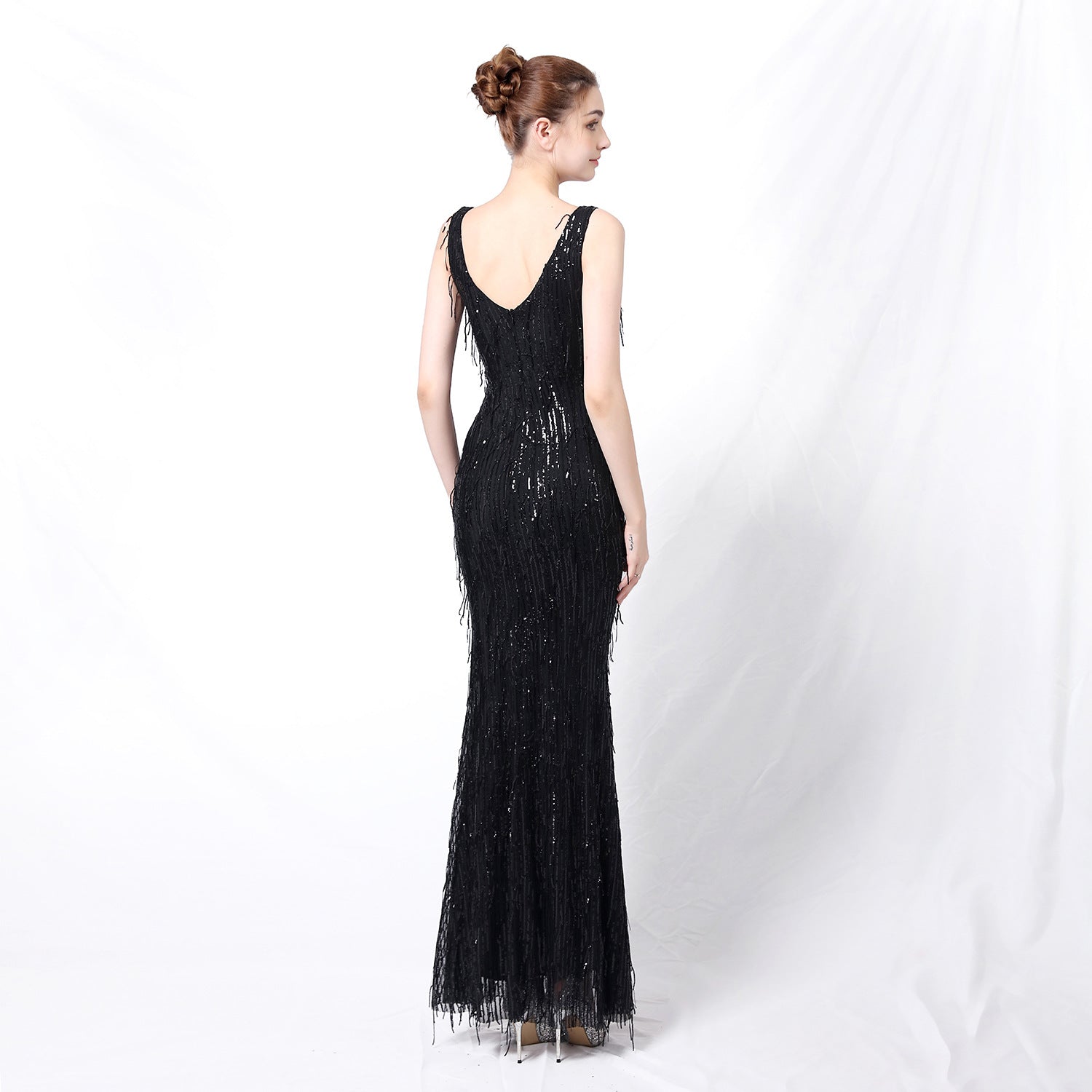 Polyester Silk Tassel Sequin Fishtail Cocktail Dress for Women