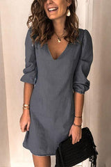 Chicindress Casual V Neck Elastic Cuff Sleeve Mini Dress(4 Colors)