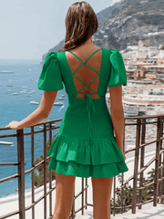 Always A Good Time Smocked Mini Dress - Green