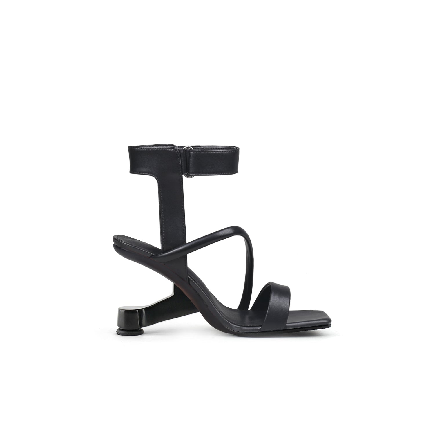 JADY ROSE | GESSI ANKLE STRAP LEATHER HEELED SANDAL - BLACK