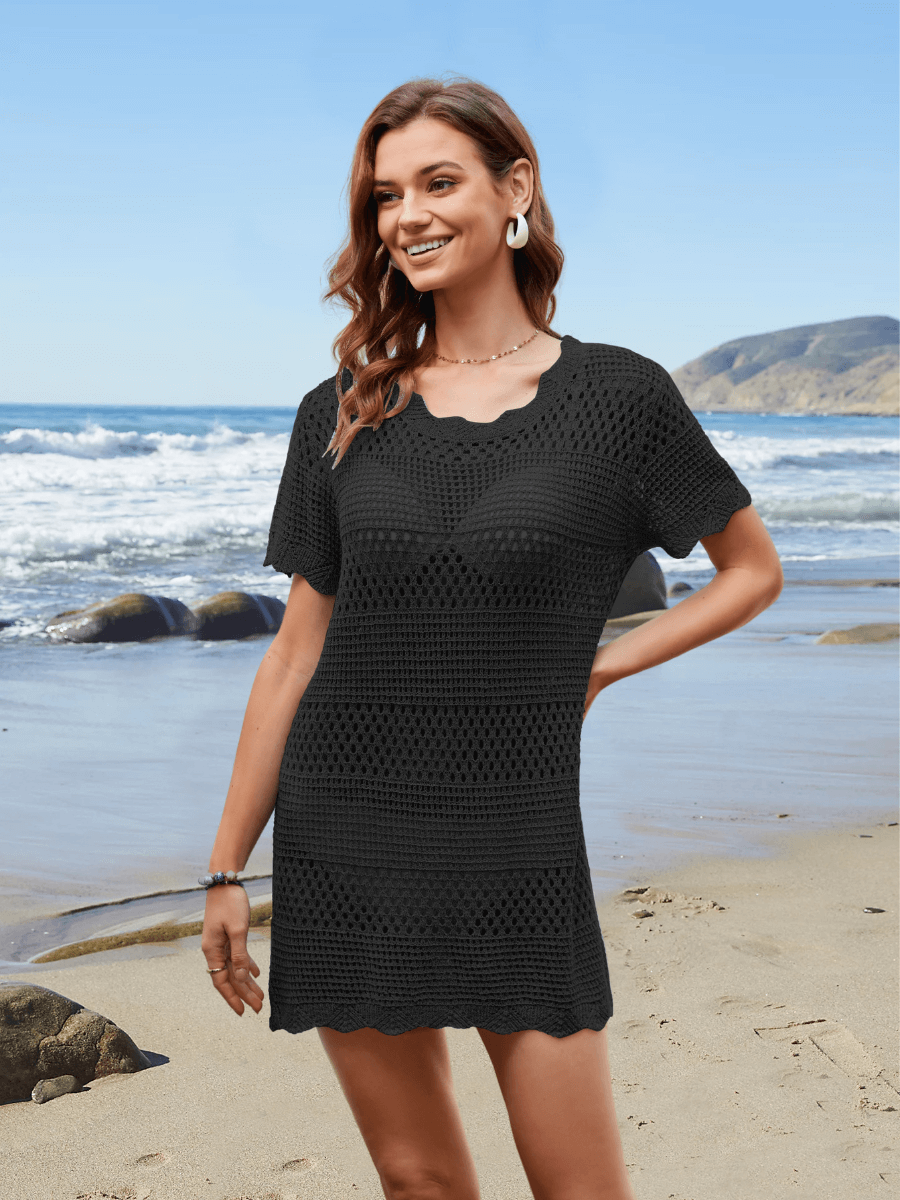 Christa Crochet Mini Sweater Dress - Black