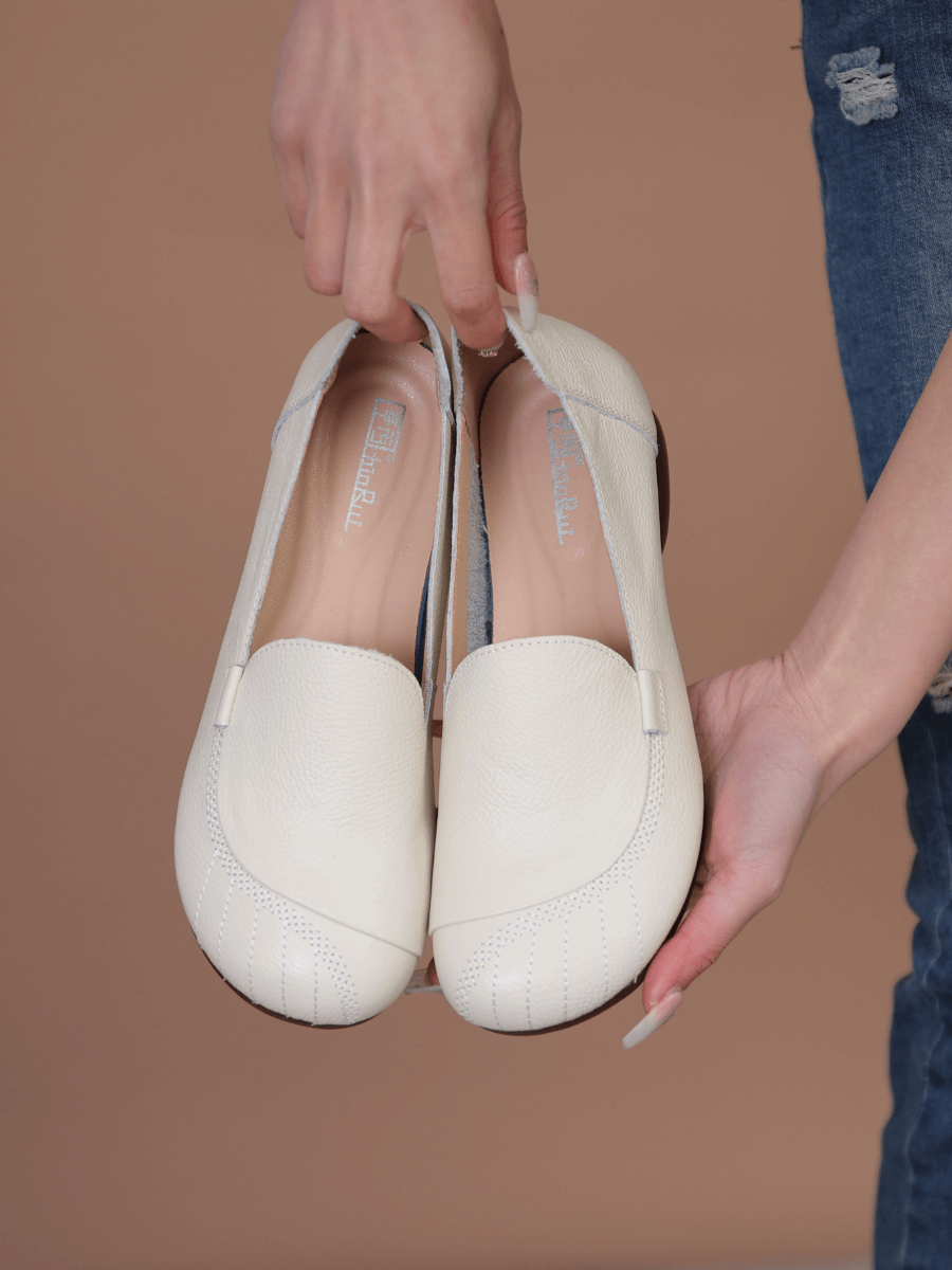 RUMOUR HAS IT| STITCHING HEADER LEATHER LOAFER - CREAM