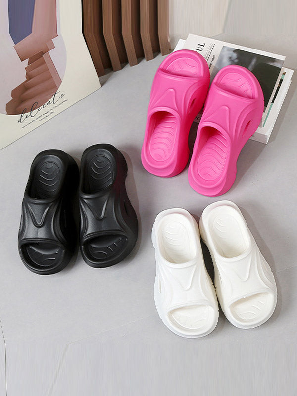 Hollow Solid Color Platform Shoes Slippers