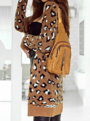 Long Sleeves Loose Keep Warm Leopard Velvet Collarless Cardigan Tops