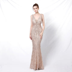 Polyester Silk Tassel Sequin Fishtail Cocktail Dress for Women