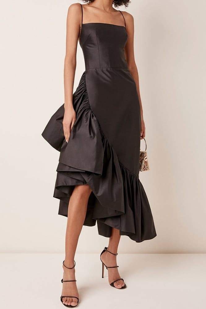 Poppy Asymmetric Ruffled Midi Dress