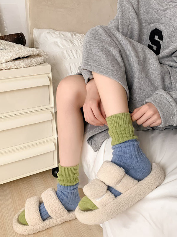 Contrast Color Elasticity Pleated Socks