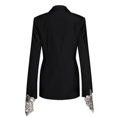 Niche Suit for Women Spring Black Fried Street Suit Machine Embroidery Lace Patchwork Waist Slimming Drape Coat