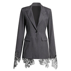 Niche Suit for Women Spring Black Fried Street Suit Machine Embroidery Lace Patchwork Waist Slimming Drape Coat