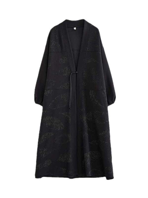 Long Sleeves Loose Printed Collarless Trench Coats