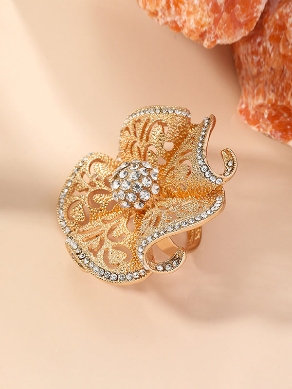 Adjustable Flower Shape Hollow Rhinestone Rings Accessories