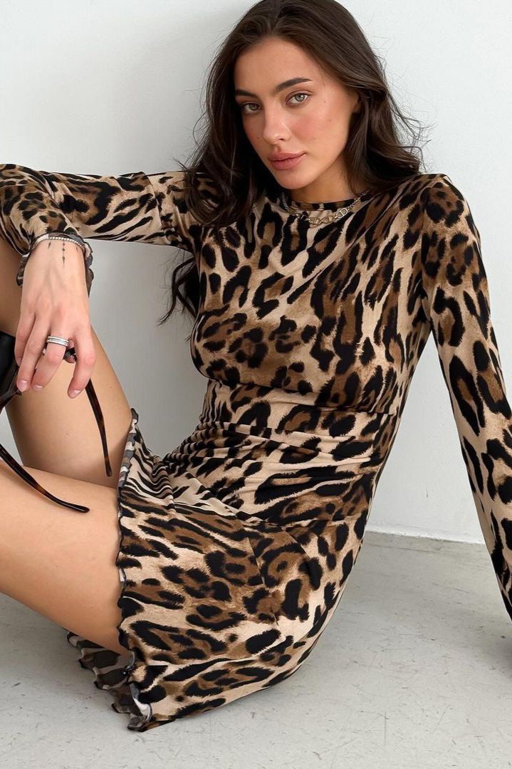 Savannah Fierce - Leopard Print Long Sleeve Mini Dress