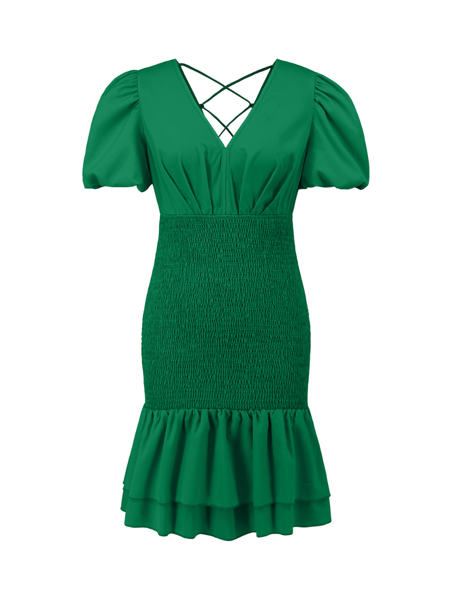 Always A Good Time Smocked Mini Dress - Green