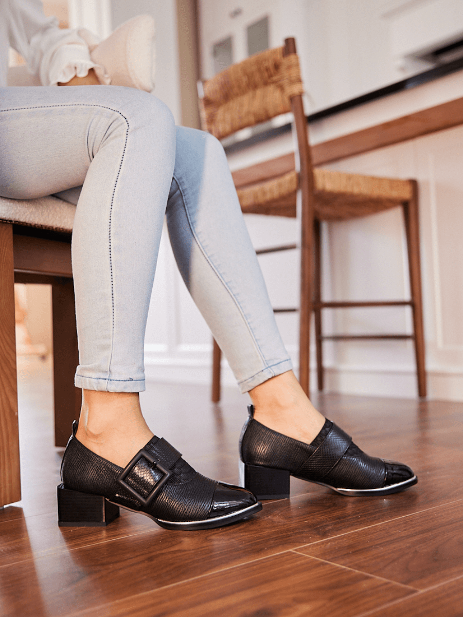 Jady Rose | Alora Leather Block Heel Loafer - Black