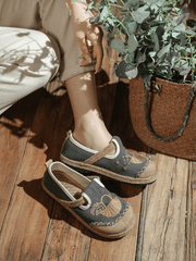 CACTUS ROSE | BASKET EMBROIDERED LINEN ESPADRILLE LOAFER - GREY