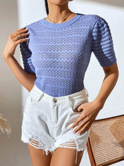 Delphina Perforated Knit Top - Blue