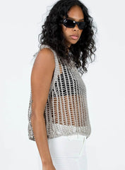 Allery Crochet Knit Sleeveless Tank - Grey