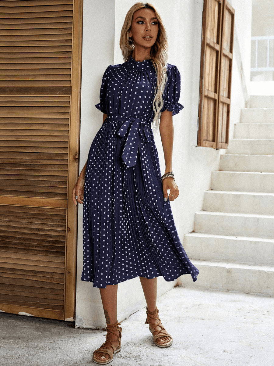 Evergreen Polka Dot Midi Dress - Navy