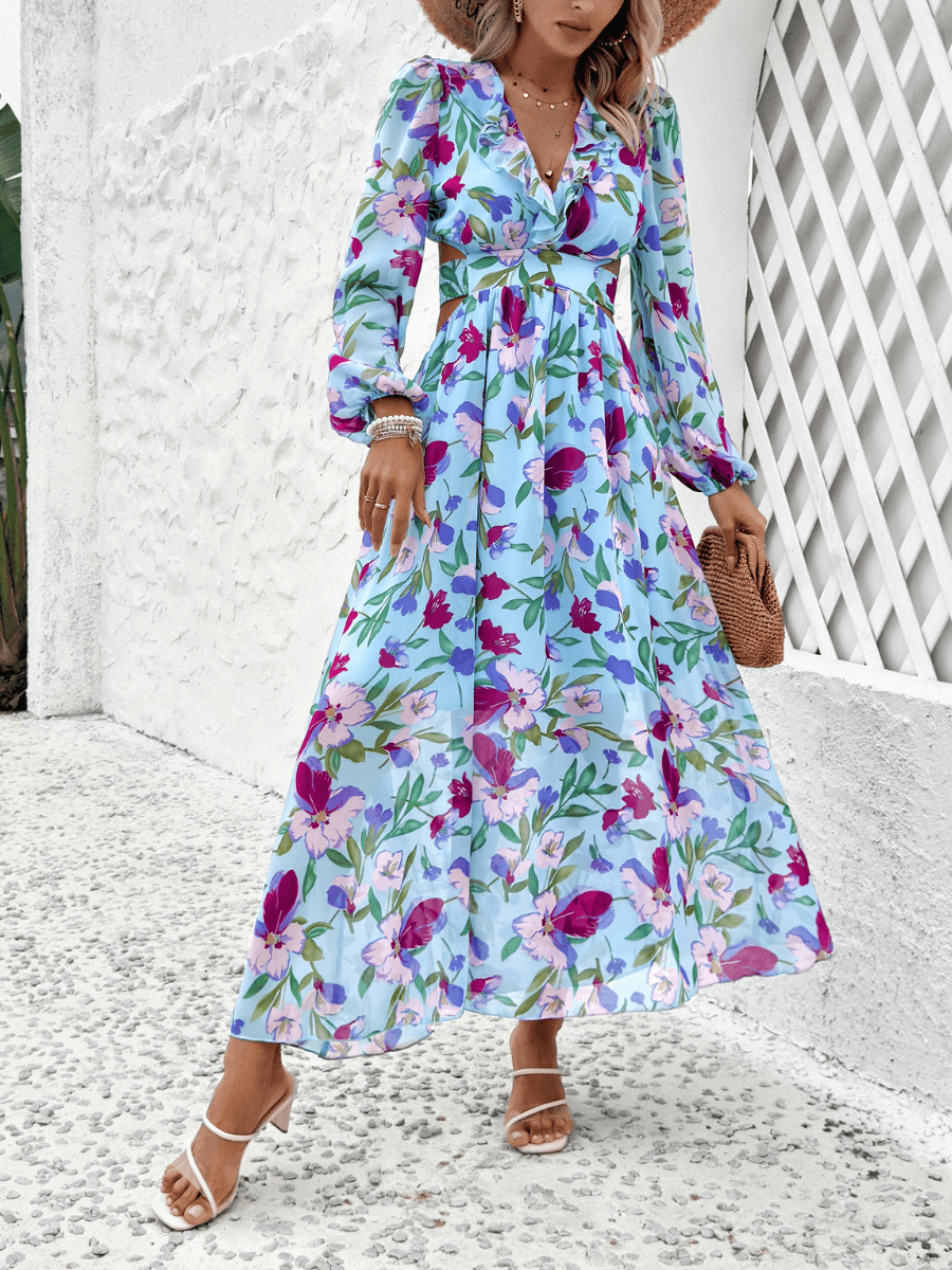 Emery Paisley Chiffon Maxi Dress - Blue