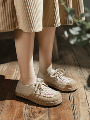 CACTUS ROSE | GARDEN EMBROIDERED LINEN ESPADRILLE SNEAKER - BEIGE