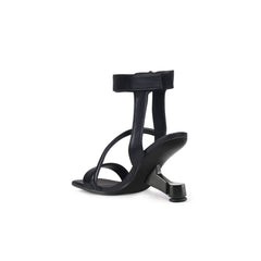 JADY ROSE | GESSI ANKLE STRAP LEATHER HEELED SANDAL - BLACK