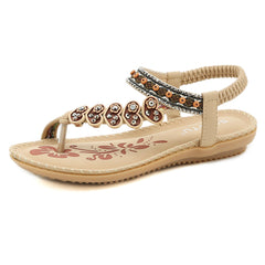 Beige Heart Trimed Boho Slide Flat Sandals - SIKETU