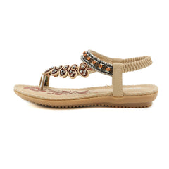 Beige Heart Trimed Boho Slide Flat Sandals - SIKETU