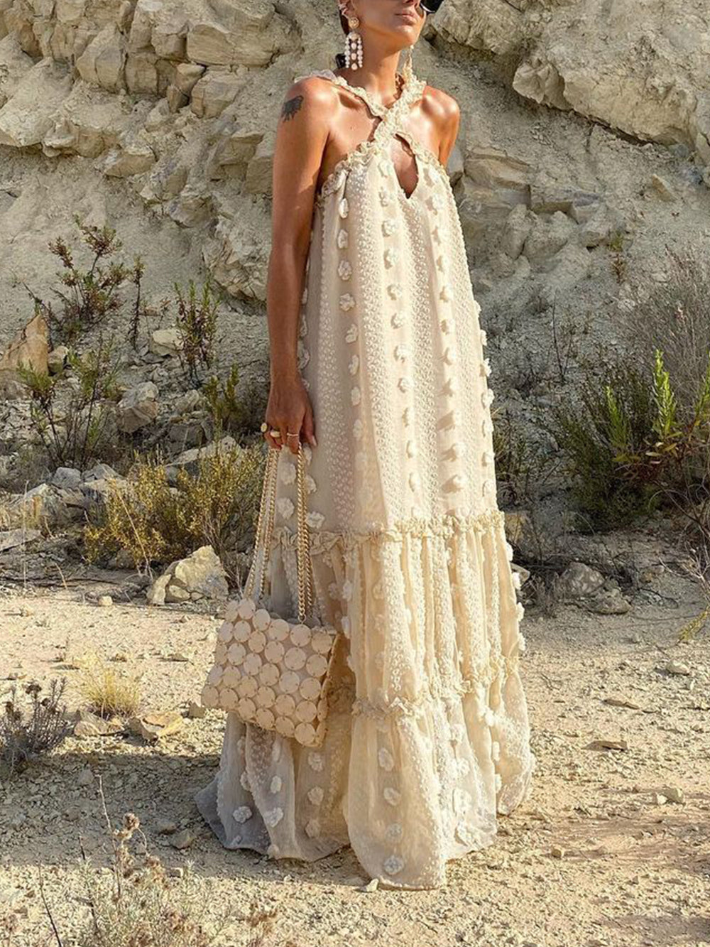 Sienna - Halterneck Embellished Maxi Dress