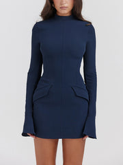 Celeste - Navy High-Neck Mini Dress