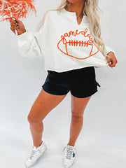 Casual Rugby Letter Embroidered Pullover Sweatshirt