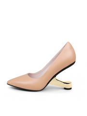 JADY ROSE | Nellie Golden Heel Leather Pump - Neutral