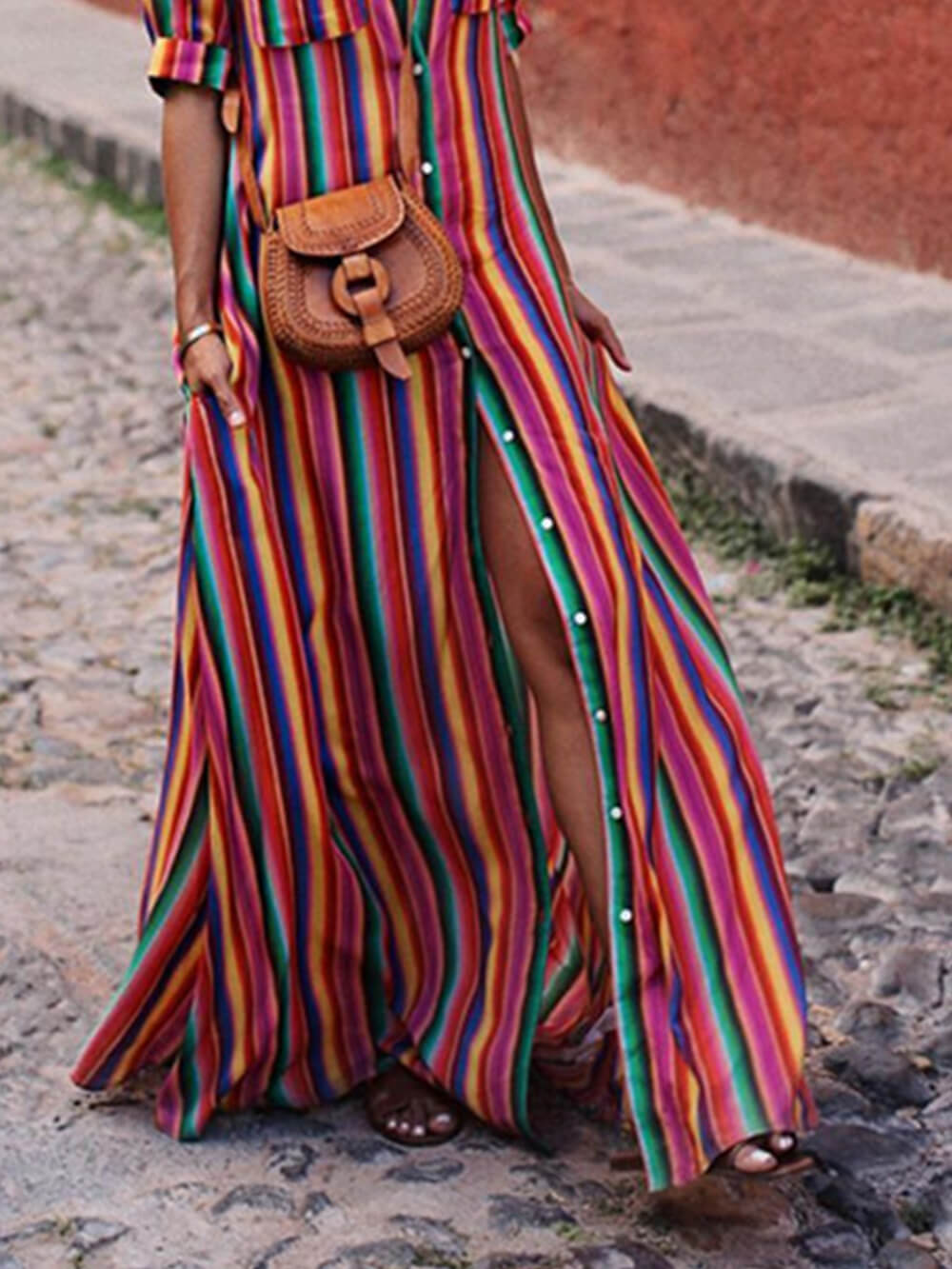 Santorini Sun - Vibrant Striped Shirt Dress