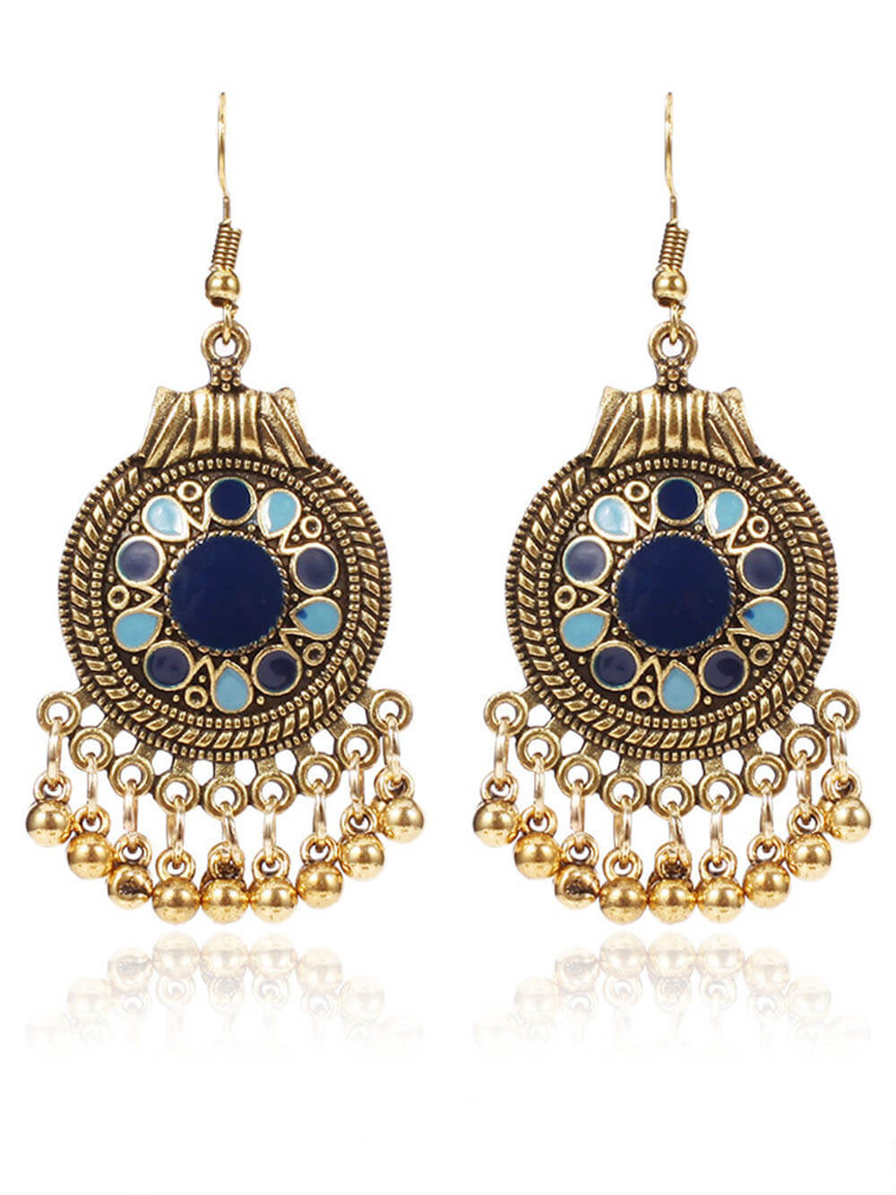 Retro Ethnic Style Disc Ball Tassel Earrings