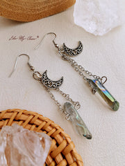 Vintage Hollow Moon Crystal Earrings