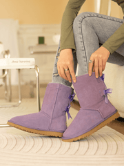 Smaibulun Ugg | Double Ballet Ribbon Bow Suede Shearling Boots - Lavender