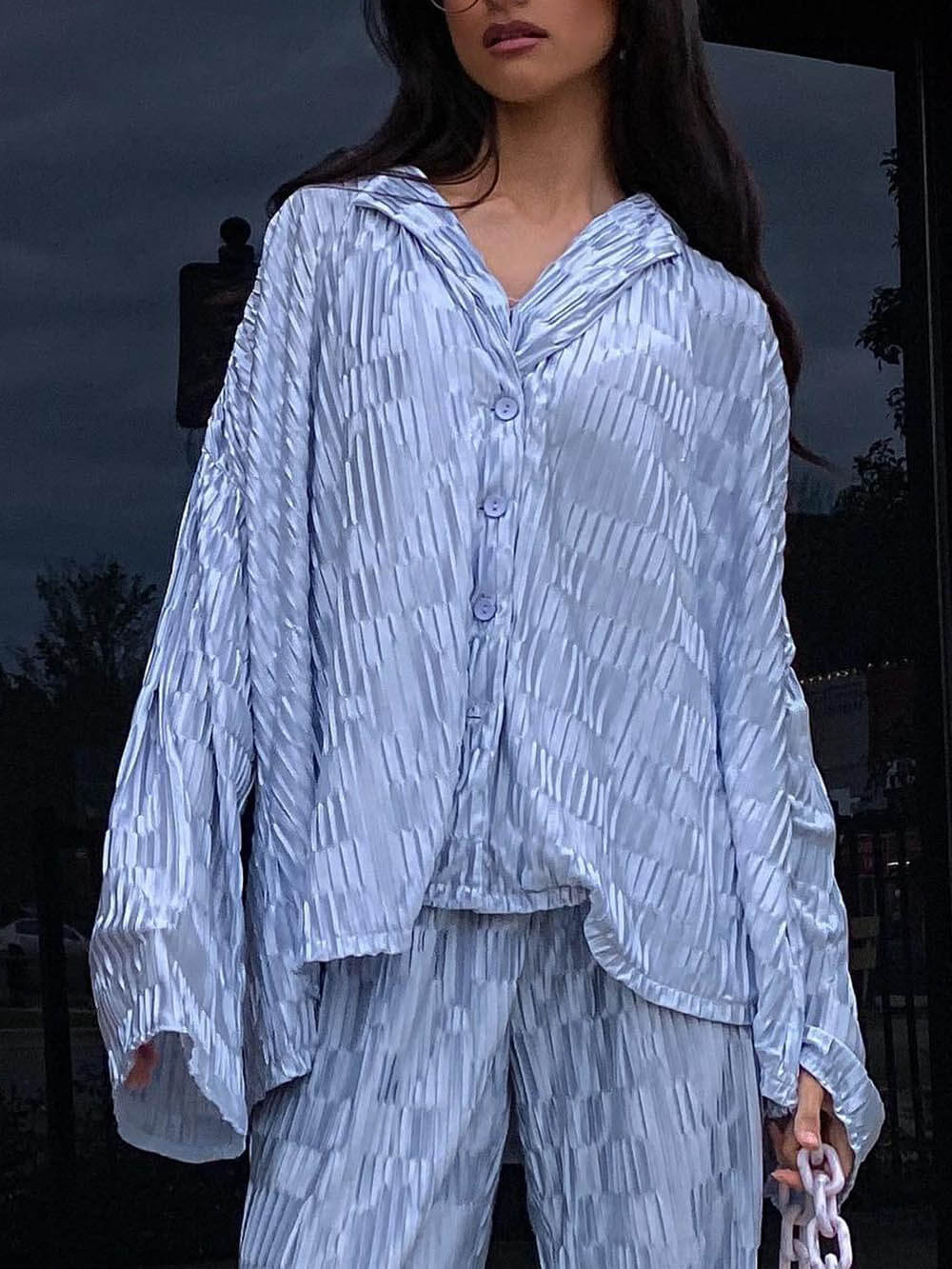 Unique Pleated with Waves Oversized Shirt