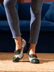 SOFFIA | LILY FLORAL KITTEN HEEL LEATHER PUMP