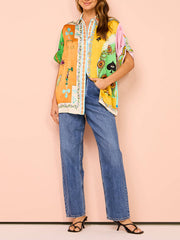 Funny Summer Unique Print Button Down Oversized Blouse