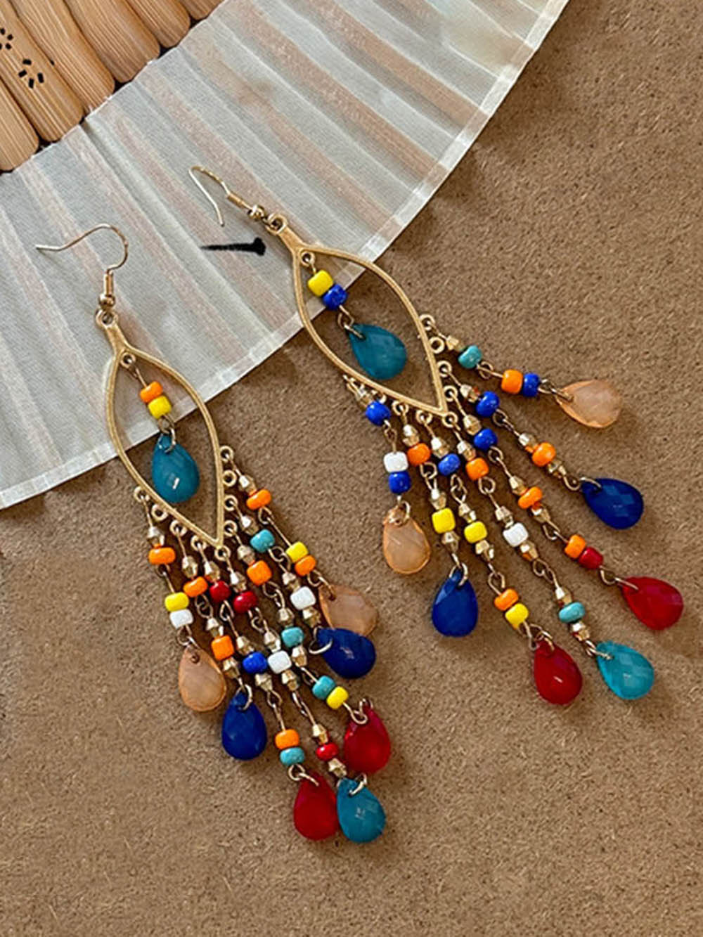 Ethnic Style Tassel Crystal Beaded Earrings