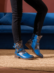 Soffia | Nicolette Rivet Stud Leather Moto Boots - Blue