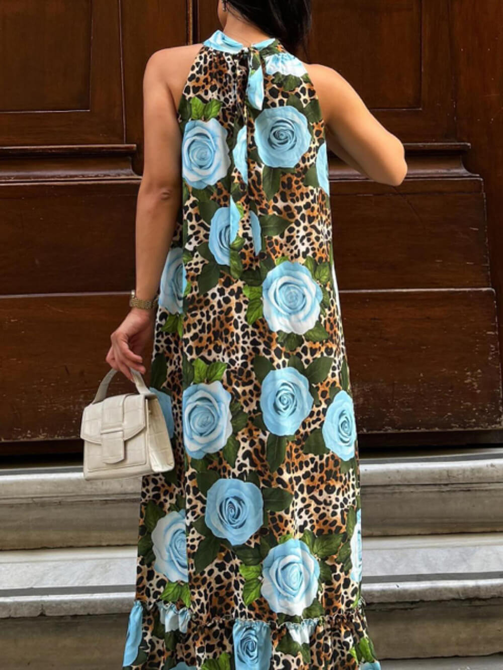 Unique Leopard Print Slit A-Line Maxi Dress