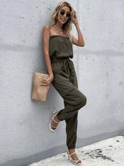 Parisa Strapless Satin Tie Waist Jumpsuit