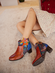 Soffia | Evanie Floral Applique Leather Ankle Boots